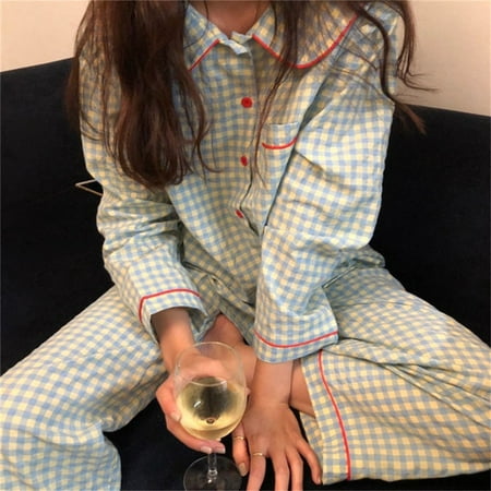 Plaid Casual Pajama Sets Women Single Breasted Ins Japan Turn-down Collar Nightwear Spring Fall Elastic Waist Homewear New Mujer
Plaid Casual Pajama Sets Women Single Breasted Ins Japan Turn-down Collar Nightwear Spring Fall Elastic Waist Homewear New Mujer