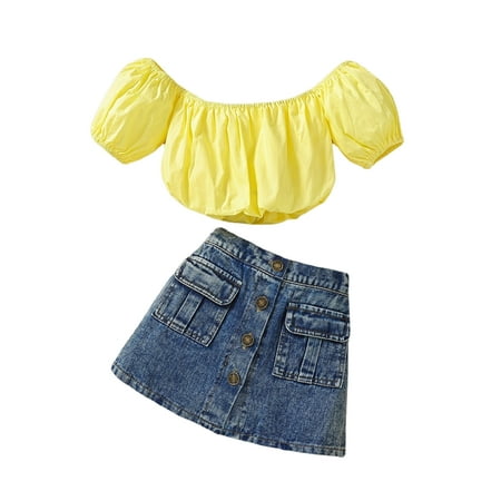 HZEWLS Baby Girls Short Sleeve Top+Denim Skirt Off Shoulder Skirt Set (Yellow 18-24m)
HZEWLS Baby Girls Short Sleeve Top+Denim Skirt Off Shoulder Skirt Set (Yellow 18-24m)
