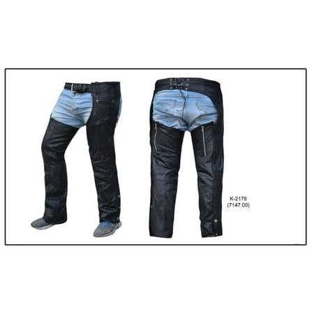 Unisex Preimum Leather Coin Pocket Chaps with thigh zipper,Black,Size - Medium