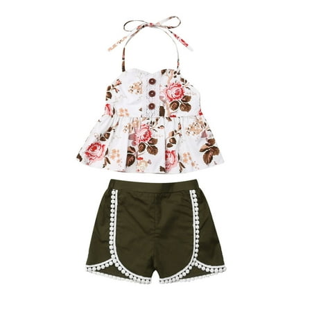 Summer Kids Baby Girls Floral Tops Shorts Pants Tassel Outfits Clothes 1-6Y