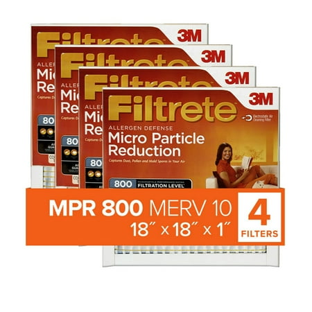 Filtrete by 3M 18x18x1 MERV 10 Micro Particle Reduction HVAC Furnace Air Filter 800 MPR 4 Filters
Filtrete by 3M 18x18x1 MERV 10 Micro Particle Reduction HVAC Furnace Air Filter 800 MPR 4 Filters