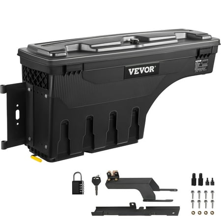 

VEVOR Truck Bed Storage Box Lockable Lid Waterproof ABS Wheel Well Tool Box 6.6 Gal/20 L with Password Padlock Compatible with 2015-2020 Ford F150 Driver Side Black