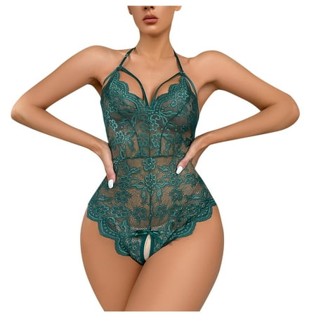 Knosfe Womens Bodysuit Sexy Halter Crotchless Teddy Lingerie Lace Strappy Babydoll Green L
Knosfe Womens Bodysuit Sexy Halter Crotchless Teddy Lingerie Lace Strappy Babydoll Green L