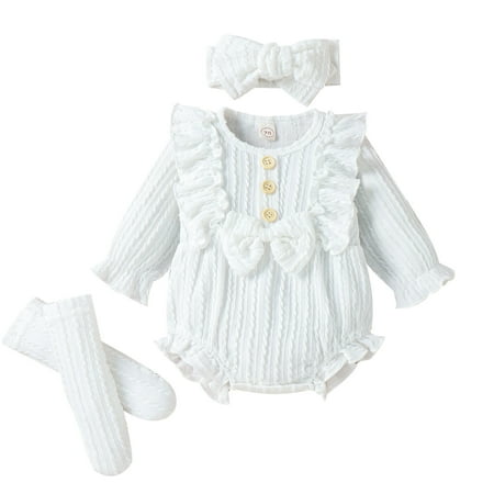 Girls Ribbed Ruffles Long Sleeve Bowknot Romper Bodysuit Headbands Casual Outfits For 3-6 Months
Girls Ribbed Ruffles Long Sleeve Bowknot Romper Bodysuit Headbands Casual Outfits For 3-6 Months