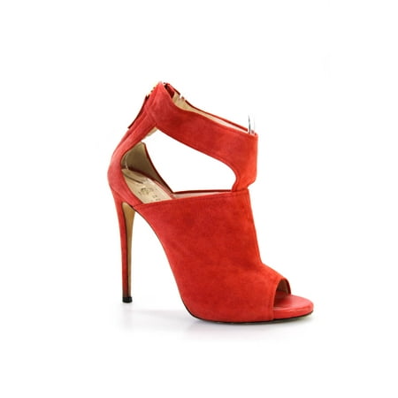 Pre-owned|Barneys CO OP Womens Suede T Strap Stilletto Peep Toe Heels Shoes Red Size 37.5