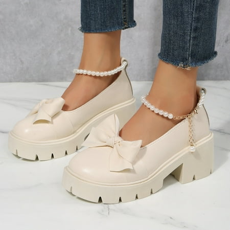 Uinagy Ladies British Fashion Solid Leather Bowknot Pearl Buckle Thick High Heel Casual Shoes
Uinagy Ladies British Fashion Solid Leather Bowknot Pearl Buckle Thick High Heel Casual Shoes