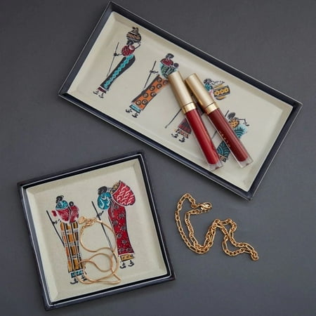 Kenya Hand Carved Tribal Women Soapstone Vanity Tray Set