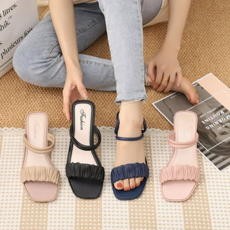 Zhaomeidaxi 1 Pair Women Sandals Thick Heel Candy Color Summer Pleated Upper Square Head Slippers for Beach
Zhaomeidaxi 1 Pair Women Sandals Thick Heel Candy Color Summer Pleated Upper Square Head Slippers for Beach