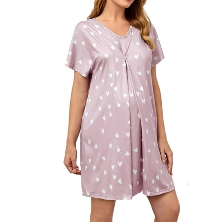 Maternity Loungewear V neck Nursing Nightdress Lilac Purple XL