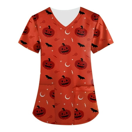 RPVATI Scrub Tops Women Pumpkin Print V Neck Halloween Nursing Uniform Work Tops for Women Office Casual With Pockets Short Sleeve Shirts for Women Loose Fit Casual Blouses for Women Orange 3XL
RPVATI Scrub Tops Women Pumpkin Print V Neck Halloween Nursing Uniform Work Tops for Women Office Casual With Pockets Short Sleeve Shirts for Women Loose Fit Casual Blouses for Women Orange 3XL
