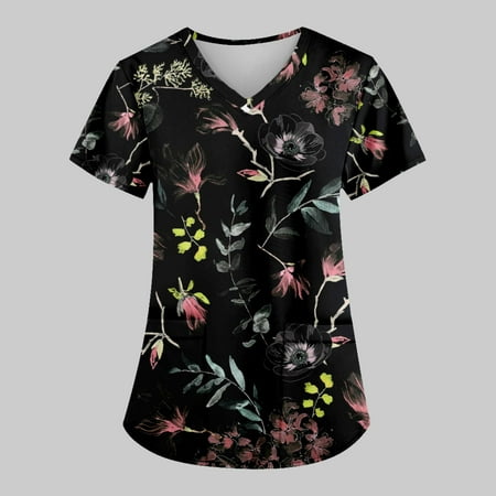 TKing Fashion Women Plus Size Scrubs Top V-Neck Short Sleeve Animal Print Pockets Work Blouse for Women Black L
TKing Fashion Women Plus Size Scrubs Top V-Neck Short Sleeve Animal Print Pockets Work Blouse for Women Black L