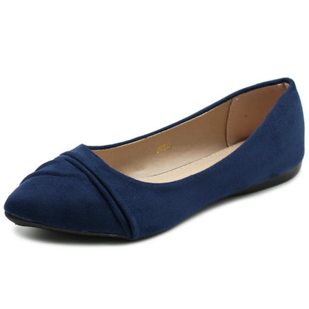 Ollio Women s Shoes Ballet Dress Faux Suede Pleated Pointed Toe Flats 1BN1833