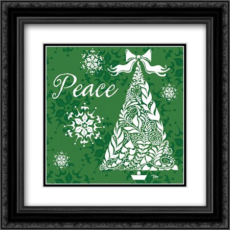 Peace Tree 2x Matted 20x20 Black Ornate Framed Art Print by Woo, Teresa