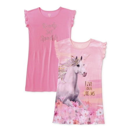 Wonder Nation Unicorn 2-Piece Ruffle Pajama Nightgown Set (Little Girls & Big Girls)