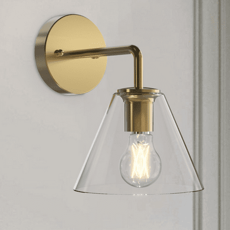

Better Homes & Gardens Clear Glass Wall Light Burnished Brass 1 A19 Bulb Included