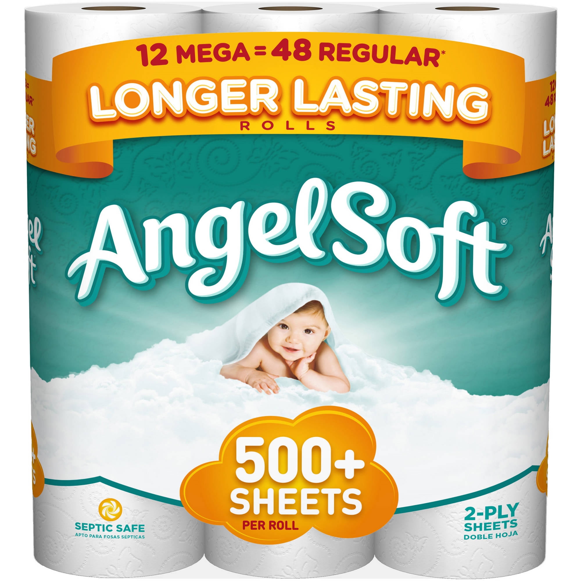 Angel Soft Toilet Paper Mega Rolls, 528 sheets, 12 rolls, Bath ...