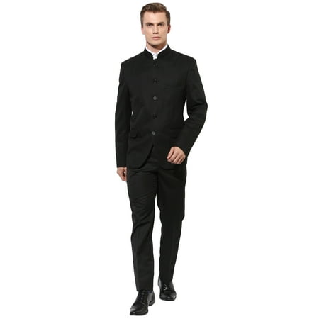 Hangup Men s Formal Black Blended Regular Solid Suit 5ButtonCS