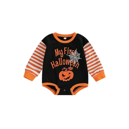 Sunisery Infant Baby Halloween Romper Stripe Long Sleeves Round Neck Letter Pumpkin Spider Web Print Jumpsuit Orange Black 0-6 Months
Sunisery Infant Baby Halloween Romper Stripe Long Sleeves Round Neck Letter Pumpkin Spider Web Print Jumpsuit Orange Black 0-6 Months