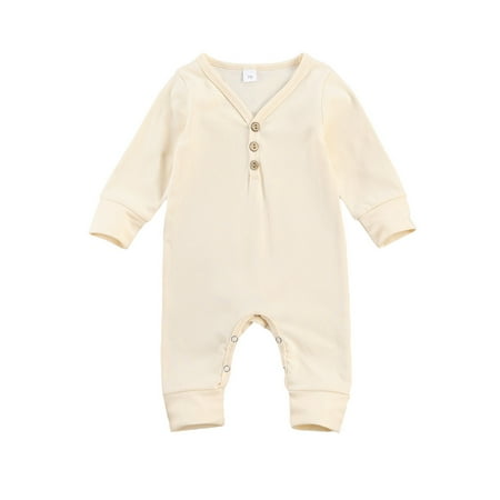 Newborn Babys Long Sleeve Jumpsuit Autumn Fresh Solid Color Button One Piece Long Pants
Newborn Babys Long Sleeve Jumpsuit Autumn Fresh Solid Color Button One Piece Long Pants