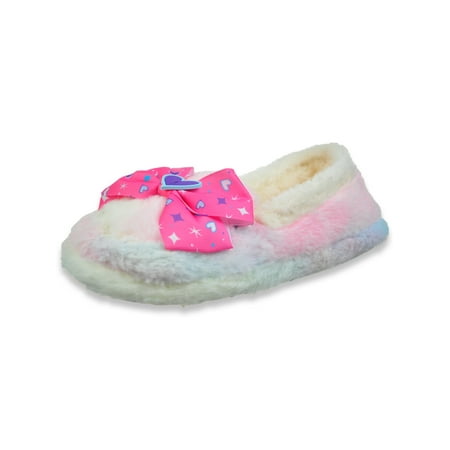 JoJo Siwa Girls Plush Bow Slippers - rainbow 2 youth