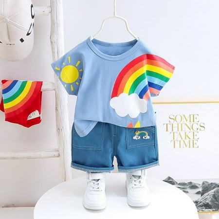Yubatuo Toddler Kids Baby Boy Cartoon Rainbow Print T-Shirt Jeans Denim Shorts Outfits Blue 110
Yubatuo Toddler Kids Baby Boy Cartoon Rainbow Print T-Shirt Jeans Denim Shorts Outfits Blue 110