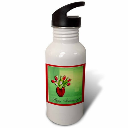 Vase of Tulips Happy Anniversary 21 oz Sports Water Bottle wb-20147-1