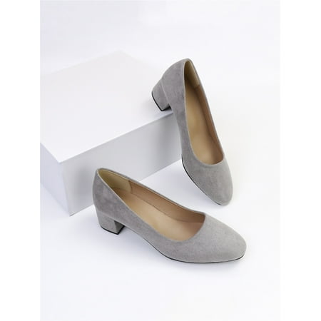 Faux Suede Square Toe Chunky Heeled Court Pumps Women‘s Footwear