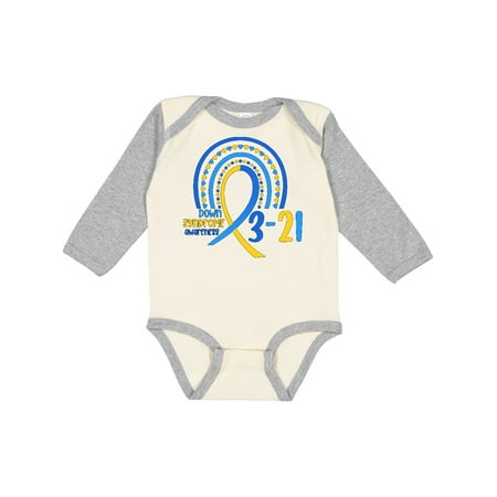 Inktastic 3-21 World Down Syndrome Day Blue and Yellow Rainbow Ribbon Gift Baby Boy or Baby Girl Long Sleeve Bodysuit