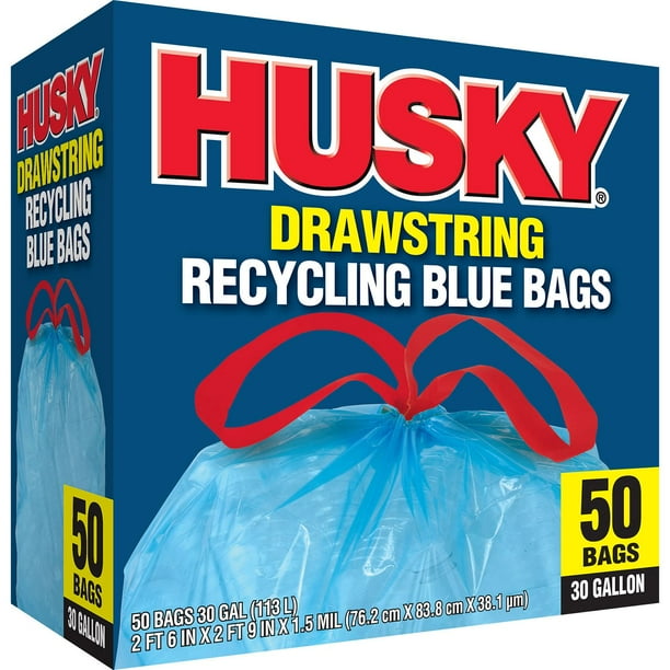Husky Drawsting Blue Recycling Bags (30gallon, 50ct.)