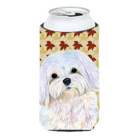 Maltese Fall Leaves Portrait Tall Boy bottle sleeve Hugger