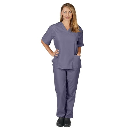 NATURAL UNIFORMS WOMENS SOLID V-NECK SCRUB SET FREE SHIPPING