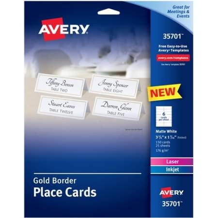 Avery Laser Inkjet Printable Place Card - Gold White (35701)