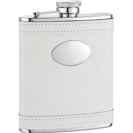 Cloud White Leather Stainless Steel 6oz Hip Flask