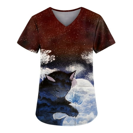 Women Lovely Cartoon Cats Pattern Print Scrubs Top V-Neck Short Sleeve Slim-Fit Casual Daily T-Shirt Nurse Working Uniform
Women Lovely Cartoon Cats Pattern Print Scrubs Top V-Neck Short Sleeve Slim-Fit Casual Daily T-Shirt Nurse Working Uniform