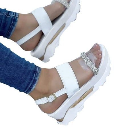 PhoneSoap Ladies Shoes Summer Solid Color Rhinestone Platform Wedge Buckle Sandals White
PhoneSoap Ladies Shoes Summer Solid Color Rhinestone Platform Wedge Buckle Sandals White