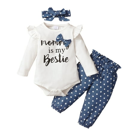NZRVAWS Newborn Baby Girls Outfits Long Sleeve Letter Print Ruffle Sleeve Romper Top+Wave Point Print Pants+Headband 3PCS Outfits Set 9-12 Months White
NZRVAWS Newborn Baby Girls Outfits Long Sleeve Letter Print Ruffle Sleeve Romper Top+Wave Point Print Pants+Headband 3PCS Outfits Set 9-12 Months White