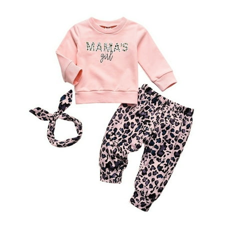 Toddler Girls Outfits Baby Long Sleeve Letter Sweatshirt Tops Leopard Print Pants Trousers With Headbands Set Clothes for Girls Size 6-12 Months
Toddler Girls Outfits Baby Long Sleeve Letter Sweatshirt Tops Leopard Print Pants Trousers With Headbands Set Clothes for Girls Size 6-12 Months