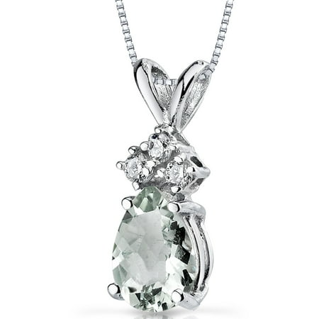 Peora 0.50 Carat T.G.W. Pear-Cut Green Amethyst and Diamond Accent 14kt White Gold Pendant, 18