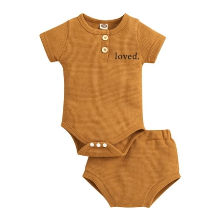 WPNAKS Baby Summer 2Pcs Outfit Sets Short Sleeve Letter Print Button Romper + Solid Color Shorts
WPNAKS Baby Summer 2Pcs Outfit Sets Short Sleeve Letter Print Button Romper + Solid Color Shorts