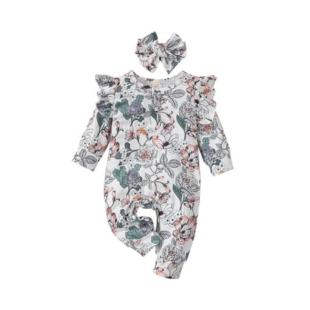 Biekopu Kids Baby Girls Flower Romper Long Sleeve Jumpsuit with Headband Autumn Clothes
Biekopu Kids Baby Girls Flower Romper Long Sleeve Jumpsuit with Headband Autumn Clothes