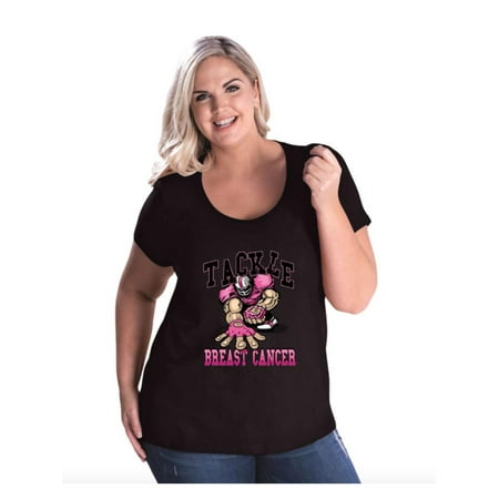 Cancer Awareness T-Shirt Tackle Breast Cancer Football Cancer Awareness Football Fans Women's Curvy Plus Size Scoopneck Tee