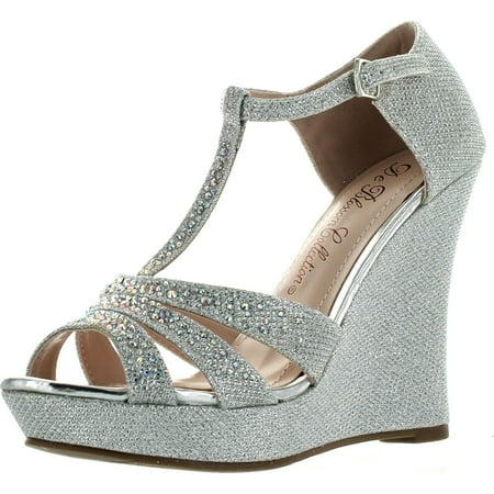 DeBlossom Womens Dressy Glitter Rhinestone T Strap Platform Wedge Sandal Aalle-2 Silver 7
DeBlossom Womens Dressy Glitter Rhinestone T Strap Platform Wedge Sandal Aalle-2 Silver 7