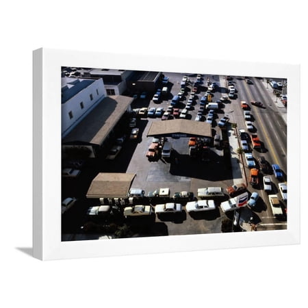 Aerial View of Cars Lining up for Rationed Gas Framed Print Wall Art