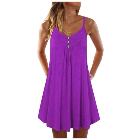 Bayaoman Maternity Dress Women s Casual Solid Color Button Sleeveless Big Swing A-line Slip Womens Dresses