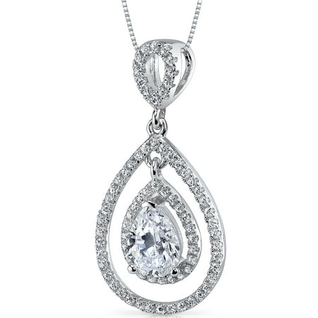 Peora 2.28 Carat T.G.W. Pear Cut Cubic Zirconia Rhodium over Sterling Silver Pendant, 18