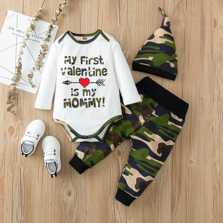 QIPOPIQ Infant Girl s Clothing Set Clearance Valentines Day Baby Boys Long Sleeve Camouflag Letter Print Romper+Pants+Hat Set
QIPOPIQ Infant Girl s Clothing Set Clearance Valentines Day Baby Boys Long Sleeve Camouflag Letter Print Romper+Pants+Hat Set