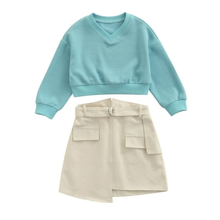 Canrulo Autumn Kids Baby Girls Clothes Set Long Sleeve V-neck Cropped Tops Irregular Hem Skirt Suit Blue White 4-5 Years
Canrulo Autumn Kids Baby Girls Clothes Set Long Sleeve V-neck Cropped Tops Irregular Hem Skirt Suit Blue White 4-5 Years