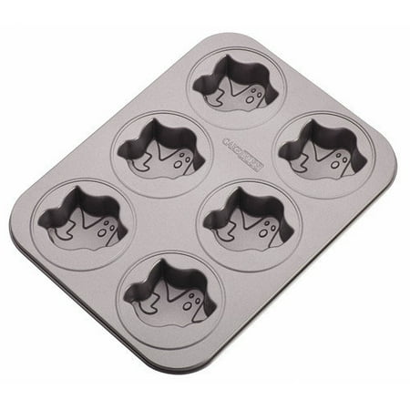 Cake Boss Novelty Bakeware Nonstick 6-Cup Ghost Cakelette Pan, Gray