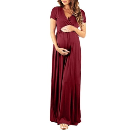 Women Pregnant Maternity Casual Dress V-neck Short Sleeve Super Long Loose Pregnant Woman Dresses Solid Color Wine Red 2XL
Women Pregnant Maternity Casual Dress V-neck Short Sleeve Super Long Loose Pregnant Woman Dresses Solid Color Wine Red 2XL
