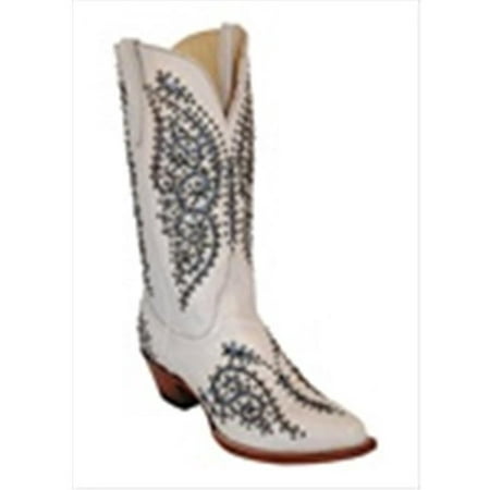 Ferrini 8176110075B Ladies Butterfly White & Slate V-Toe Boots 7.5B